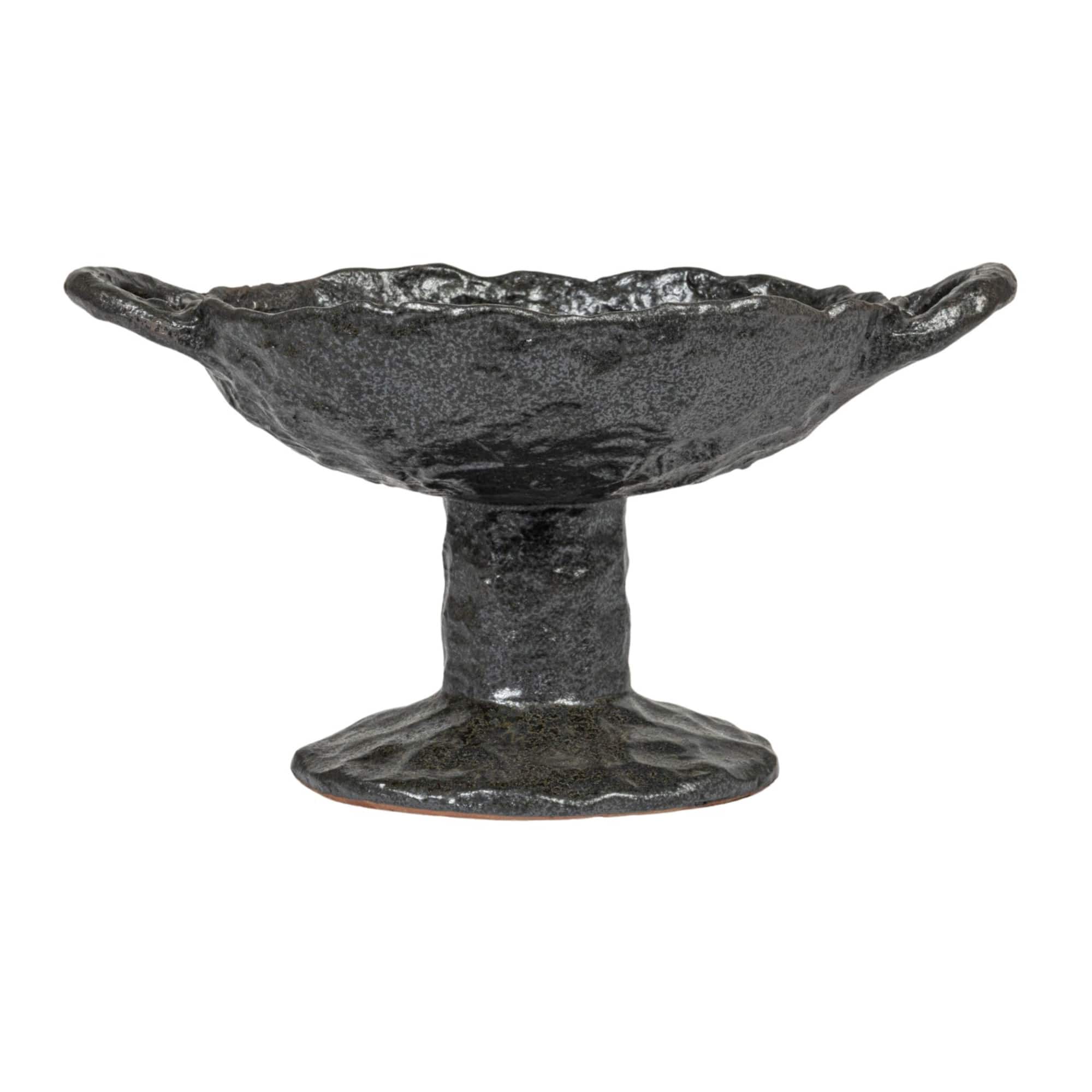 Hello Honey® 9.5" Black Stoneware Footed Plate with Handles & Reactive Glaze